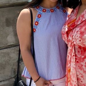 Tory Burch Blue & White Striped Top